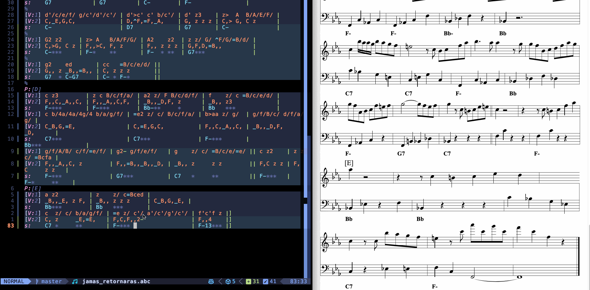 Multi-voice score with preview